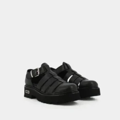 SANDAL W LEATHER BLACK- STRINGATE NERO CLW362600